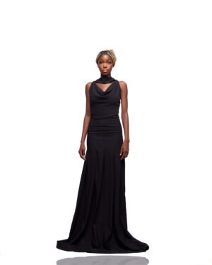 Draped Neckline Black Evening Gown