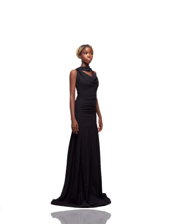 Draped Neckline Black Evening Gown - Image 2