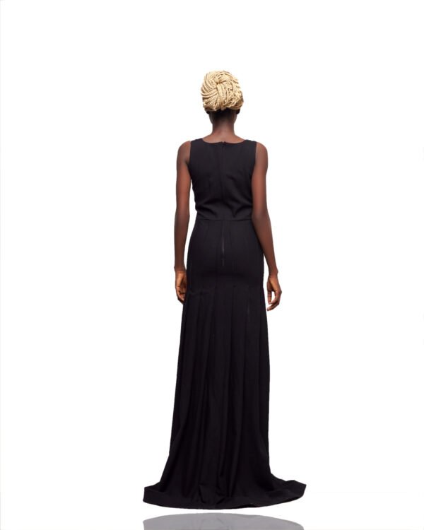 Draped Neckline Black Evening Gown - Image 3